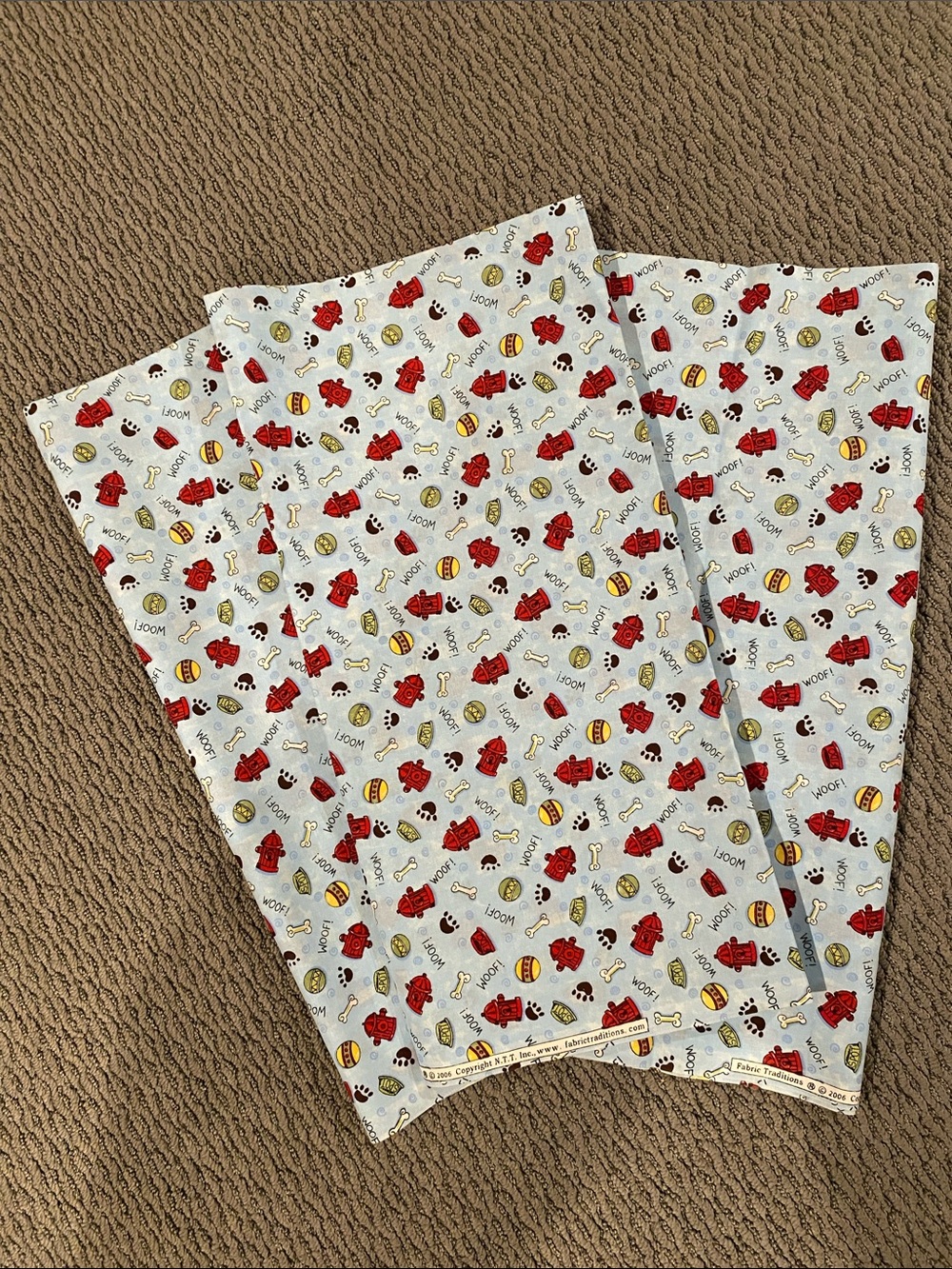 Cute Firefighter Dog Print Cotton Fabric - Light Blue